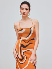 Knit Scoop Neckline Abstract Wave Striped Midi Dress