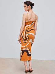 Knit Scoop Neckline Abstract Wave Striped Midi Dress