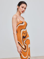 Knit Scoop Neckline Abstract Wave Striped Midi Dress