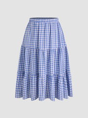 Cotton-blend Mid Rise Check Layered Maxi Skirt Curve & Plus