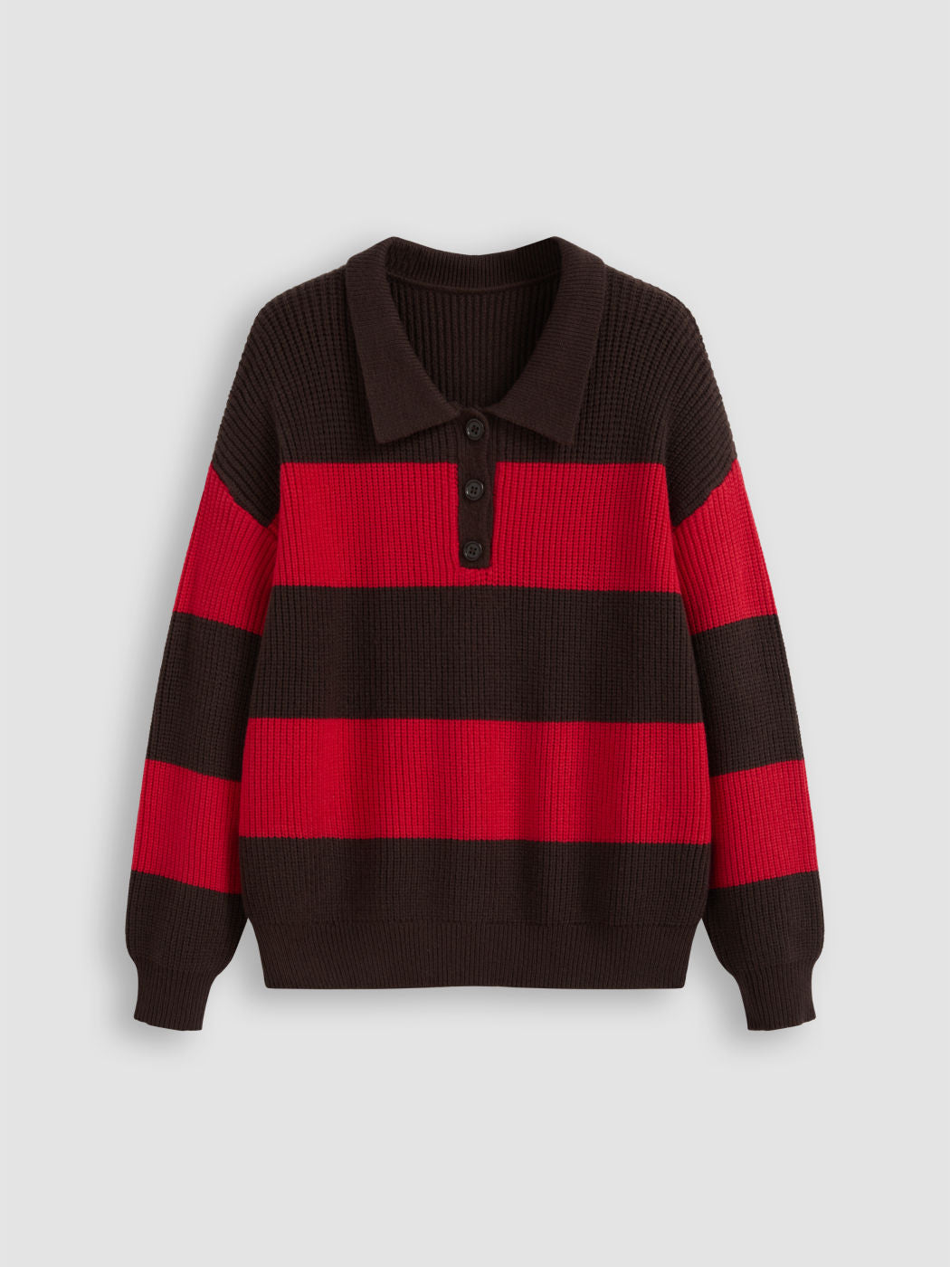 Knit Polo Striped Long Sleeve Top