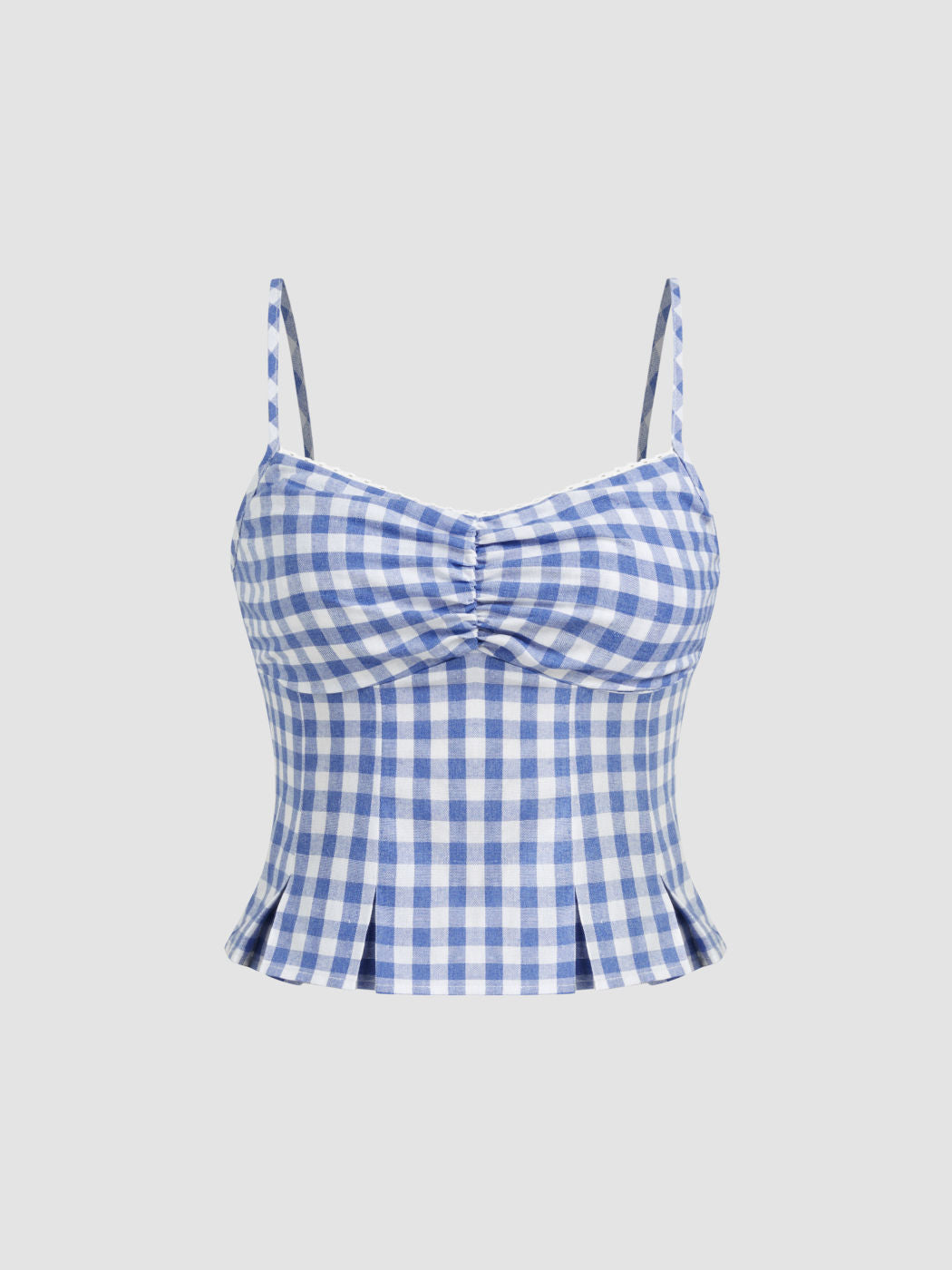 Woven V-neck Gingham Shirred Cami Top