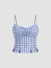 Woven V-neck Gingham Shirred Cami Top