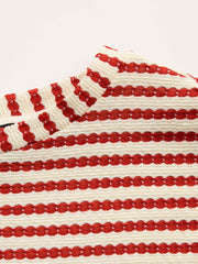 Round Neckline Striped Knotted Long Sleeve Tee