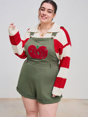 Square Neck Apple Graphic Pocket Romper Curve & Plus