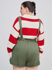 Square Neck Apple Graphic Pocket Romper Curve & Plus