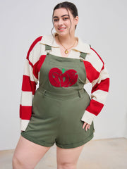 Square Neck Apple Graphic Pocket Romper Curve & Plus