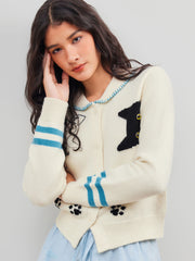 Knit Collar Cat Button Cardigan