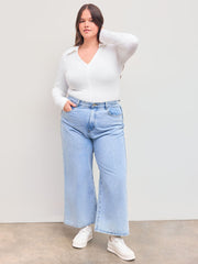 Collar Zipper Solid Long Sleeve Bodysuit Curve & Plus