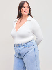 Collar Zipper Solid Long Sleeve Bodysuit Curve & Plus