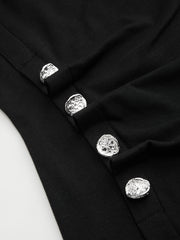 Cotton-blend Round Neckline Solid Button Mini Dress