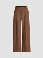 Petite Mid Rise Pleated Straight Leg Pants