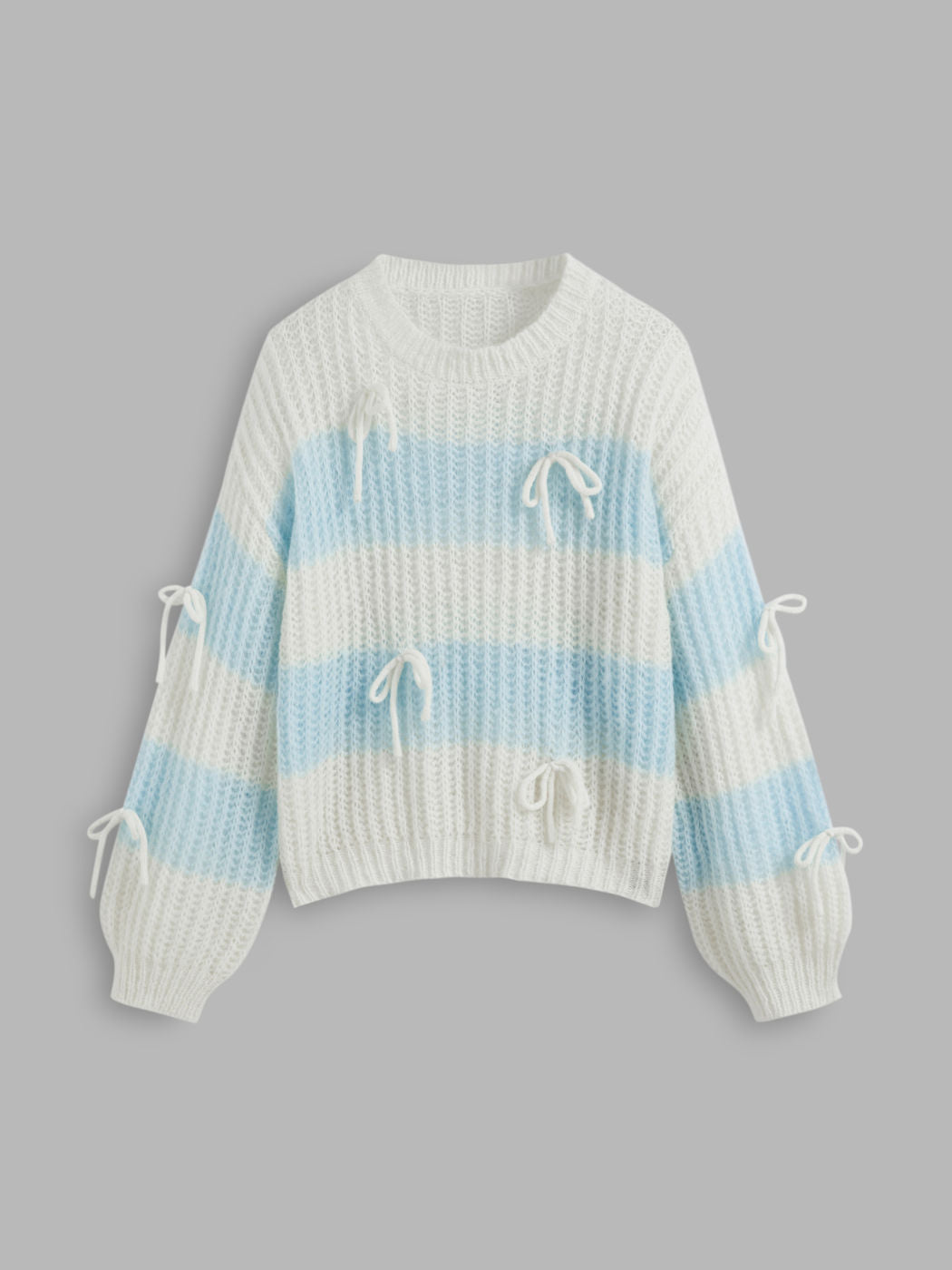 Wool-blend Round Neck Striped Bowknot Sweater