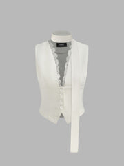 V-Neck Lace Trim Waistcoat With Scarf