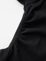 Cotton-blend Square Neck Solid Ruched Pocket Romper Curve & Plus