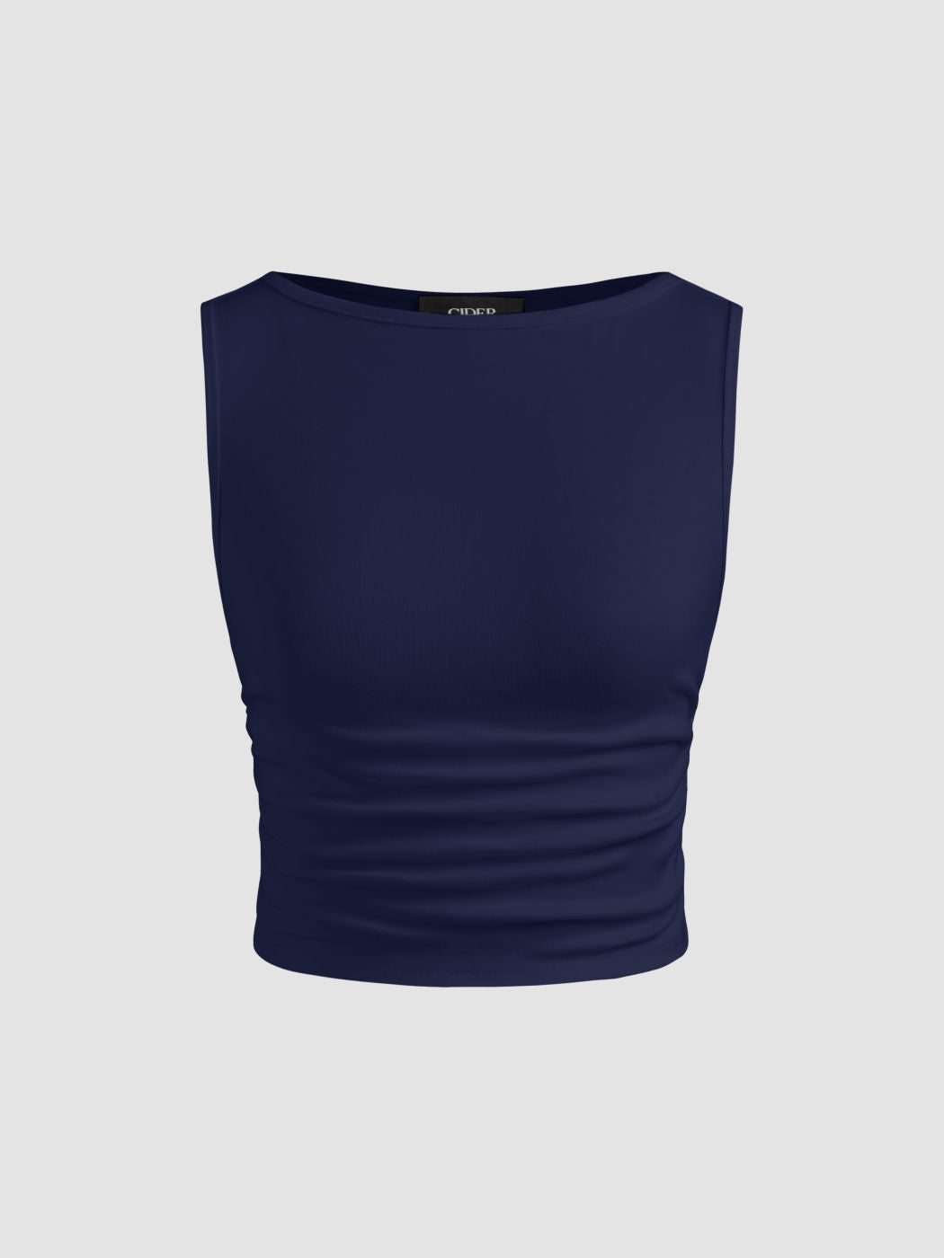 Boat Neck Ruched Solid Crop Tank Top