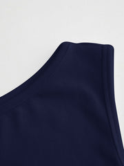 Boat Neck Ruched Solid Crop Tank Top