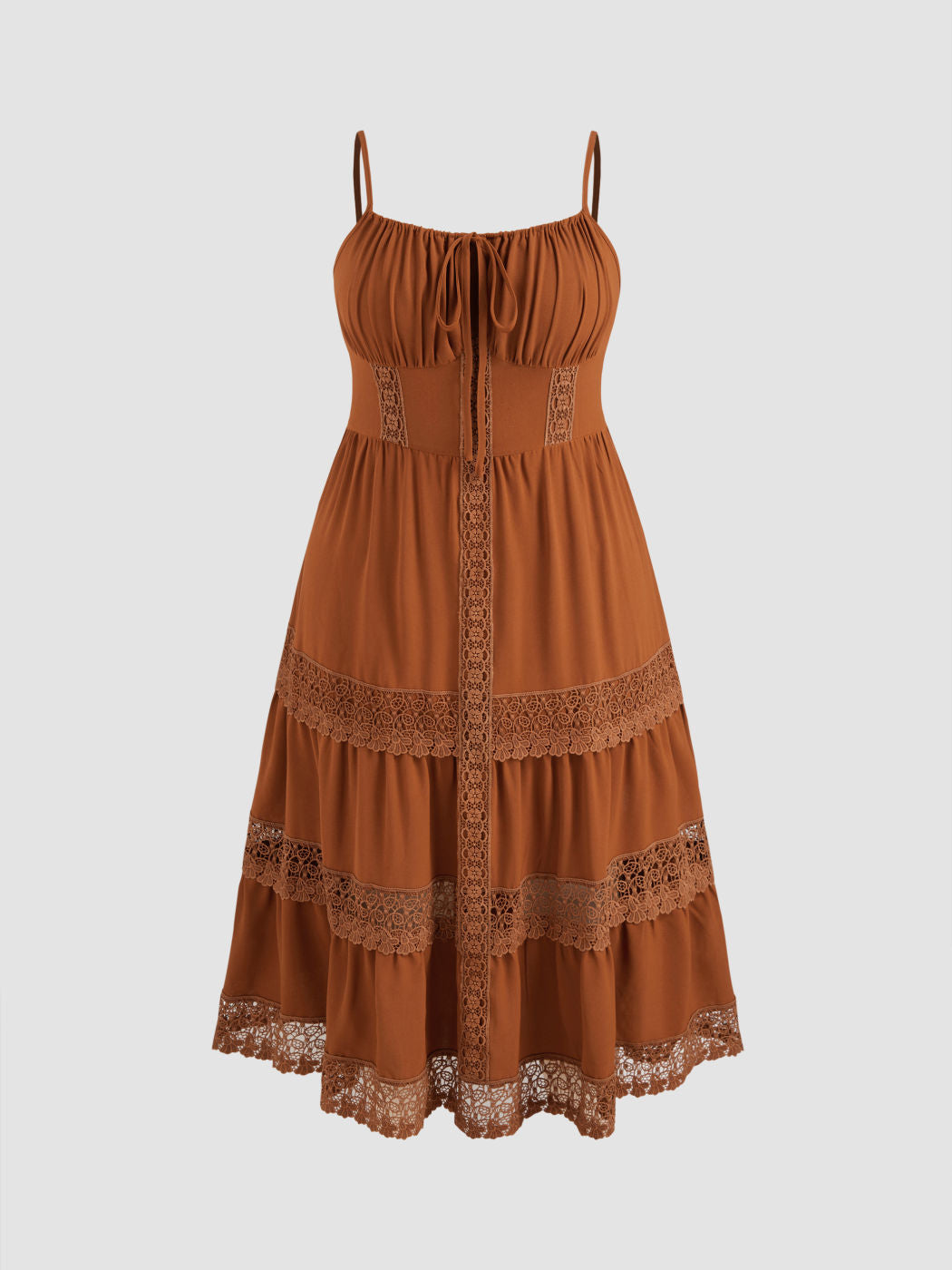 Woven Lace Trim Corset Tiered Cami Ruffle Maxi Dress Curve & Plus
