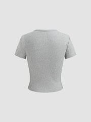 Cotton-blend Round Neckline Cat Short Sleeve Tee