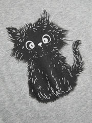 Cotton-blend Round Neckline Cat Short Sleeve Tee