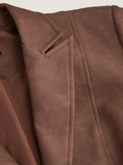 Faux Leather Collar Solid Button Pocket Blazer