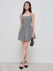 Tweed Square Neck Houndstooth Zipper Mini Dress