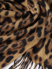 LEOPARD PRINT TASSEL SCARF & KNIT ROUND NECKLINE BUTTON CARDIGAN