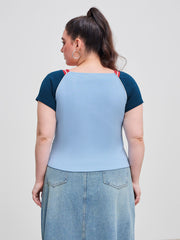 Court Classic 89 Cotton-blend Square Neckline Colorblock Short Sleeve Tee Curve & Plus
