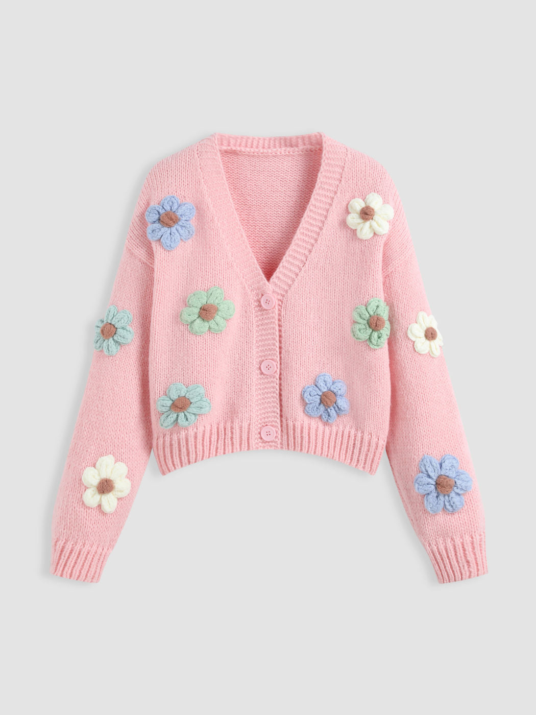 Knit V-neck Button Flower Cardigan