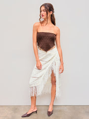 Knit Solid Beaded Fringe Lettuce Trim Crop Tube Top