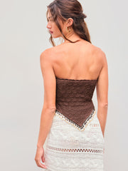 Knit Solid Beaded Fringe Lettuce Trim Crop Tube Top