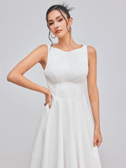 100% Cotton Boat Neck Solid Ruffle Midi Dress