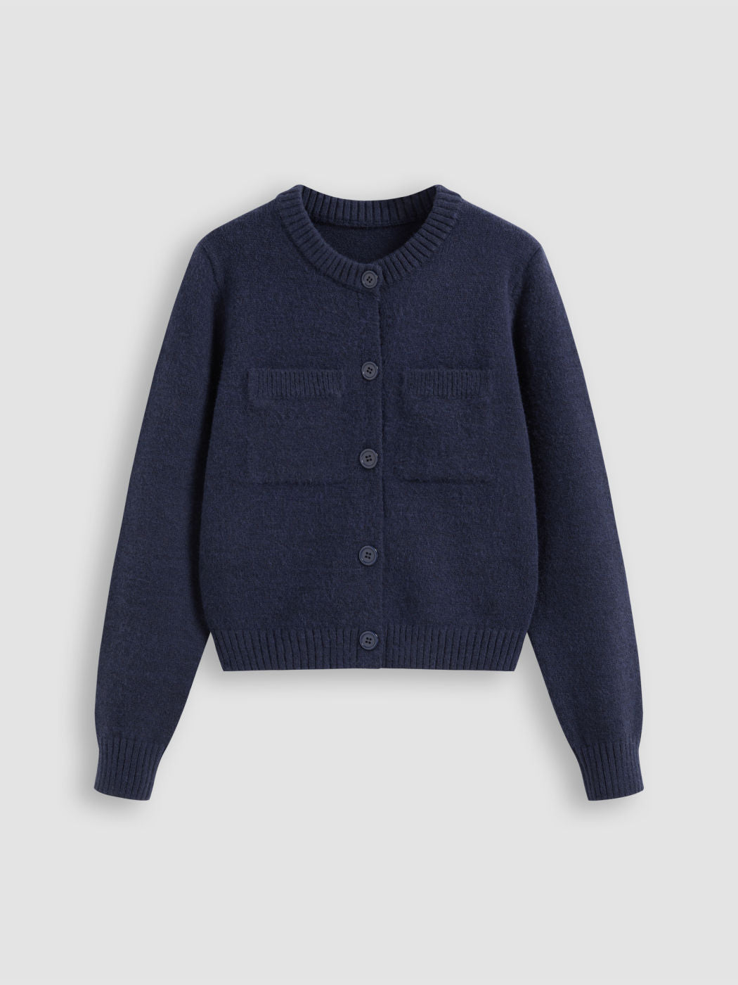 Round Neckline Solid Button Cardigan