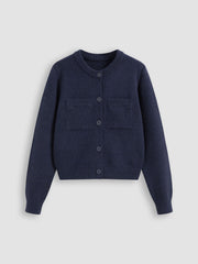 Round Neckline Solid Button Cardigan