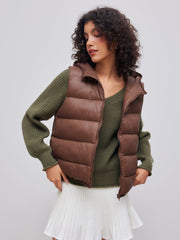 Hooded Solid Zipper Pocket Puffer Vest