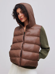 Hooded Solid Zipper Pocket Puffer Vest