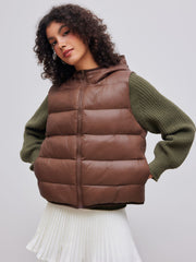 Hooded Solid Zipper Pocket Puffer Vest