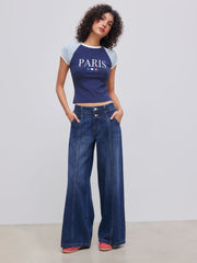 Cider Denim Mid Rise Solid Double Button Pocket Baggy Jeans