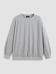 Cotton-blend Round Neckline Solid Sweatshirt Curve & Plus