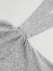 Off-shoulder Solid Knotted Ruched Long Bell Sleeve Top