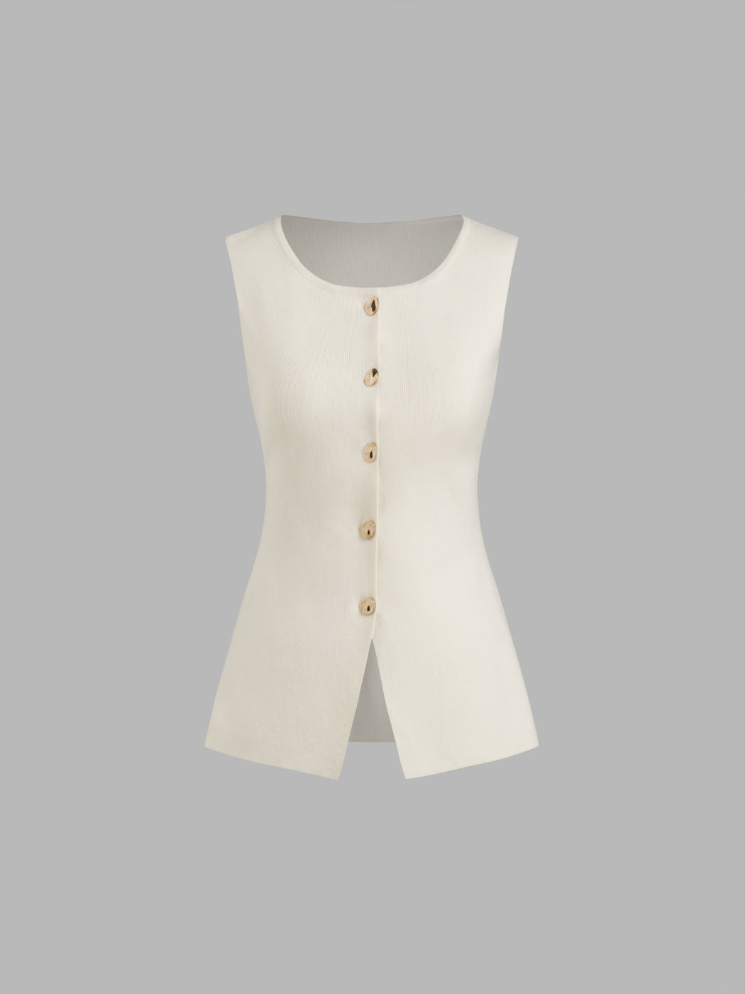 Knitted Boat Neck Solid Button Vest