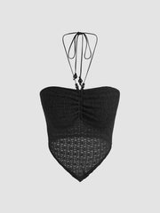 Halter Ruched Knotted Tank Crop Top