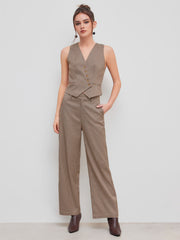 Mid Rise Houndstooth Pocket Wide Leg Trousers