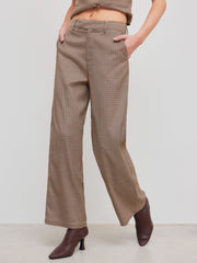 Mid Rise Houndstooth Pocket Wide Leg Trousers
