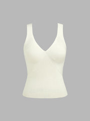 V-neck Solid Knitted Tank Top