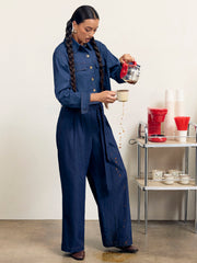 Denim Collar Solid Button Pocket Oversized Jacket