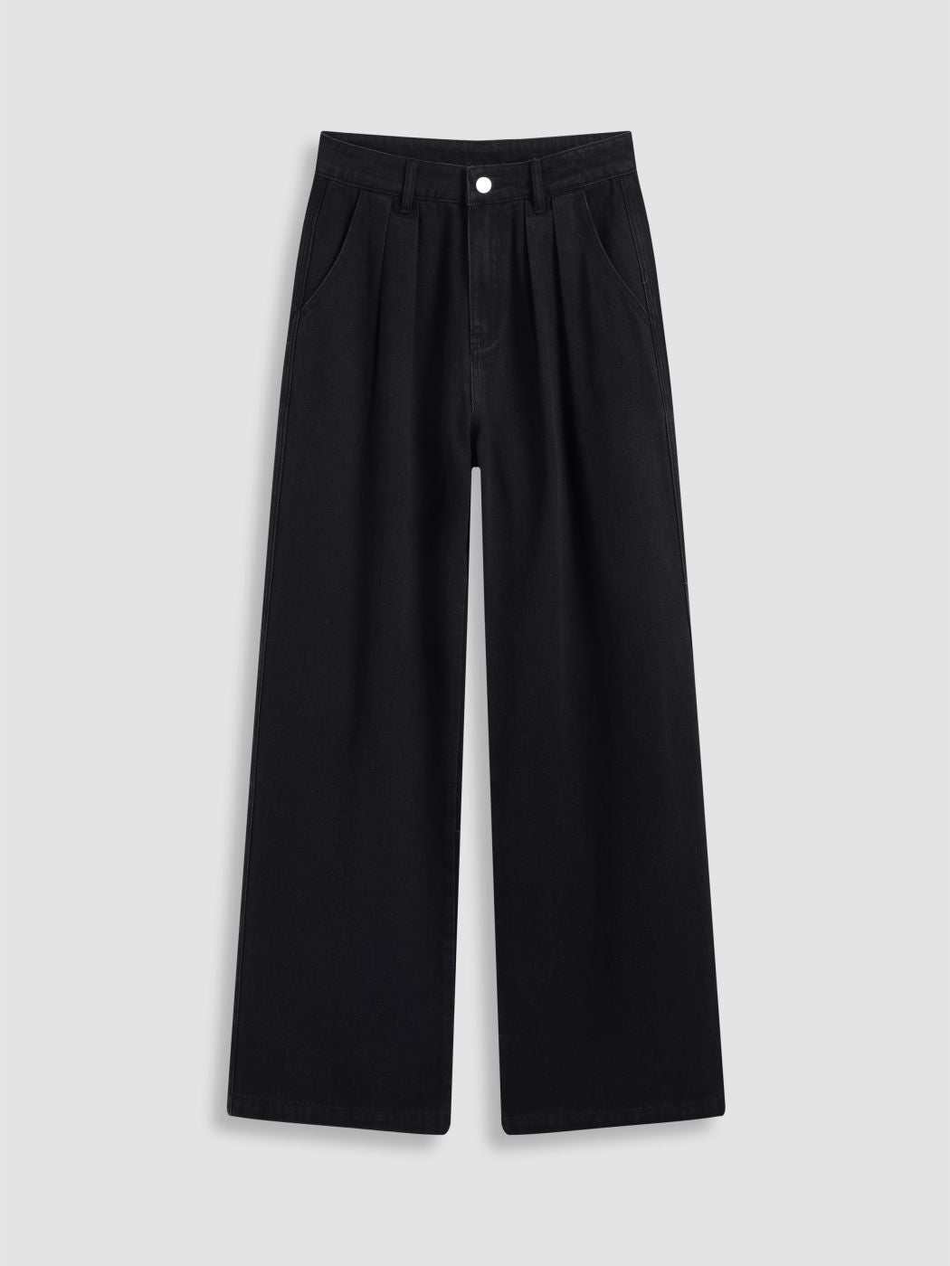 Denim Mid Rise Pleated Wide Leg Jeans