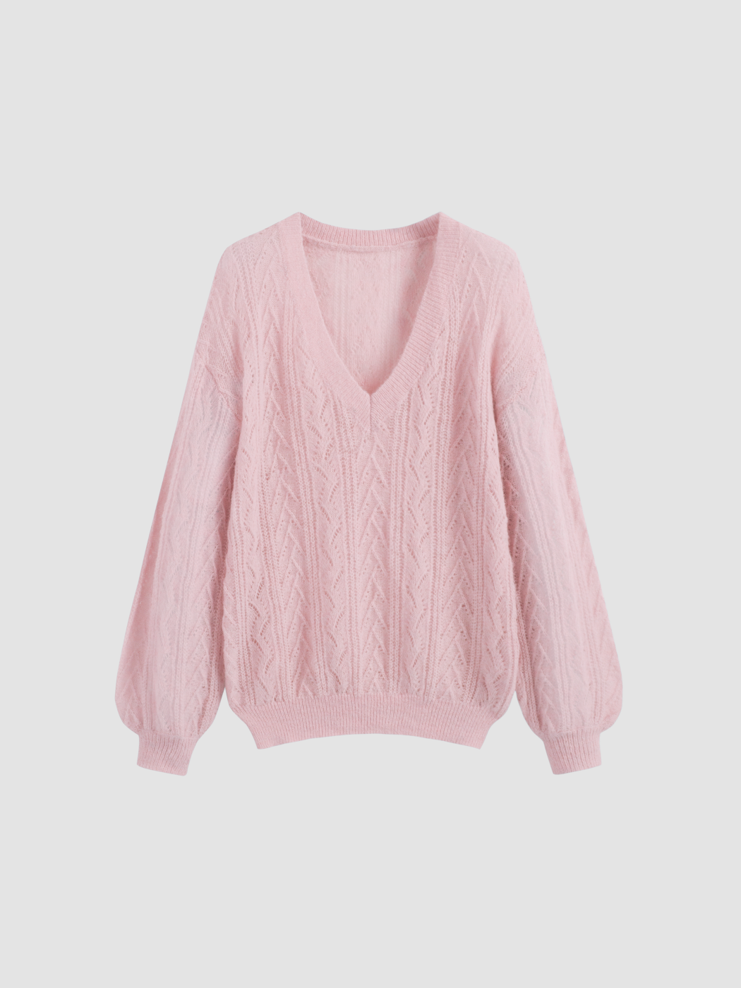 Mohair V-neck Solid See-through Sweater