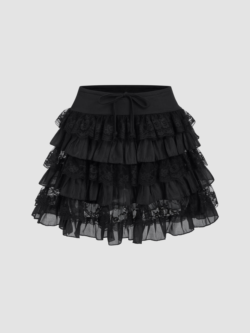 Elastic Waist Knotted Lace Layered Mini Skirt