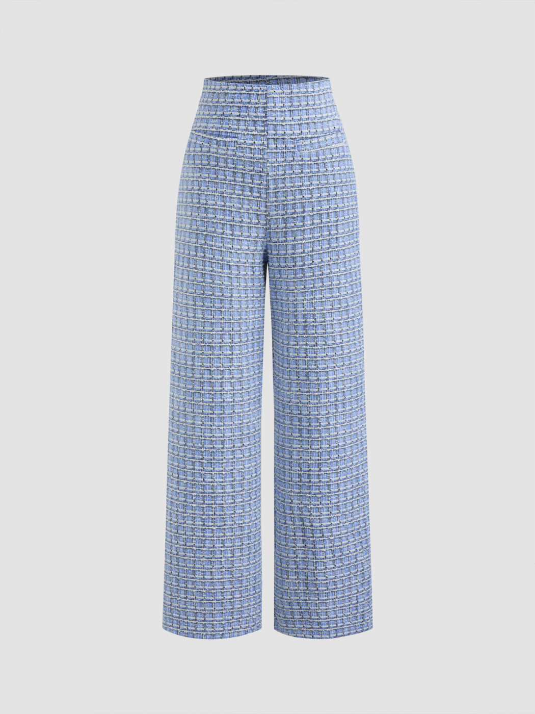 Tweed Mid Rise Checks Zipper Wide Leg Trousers